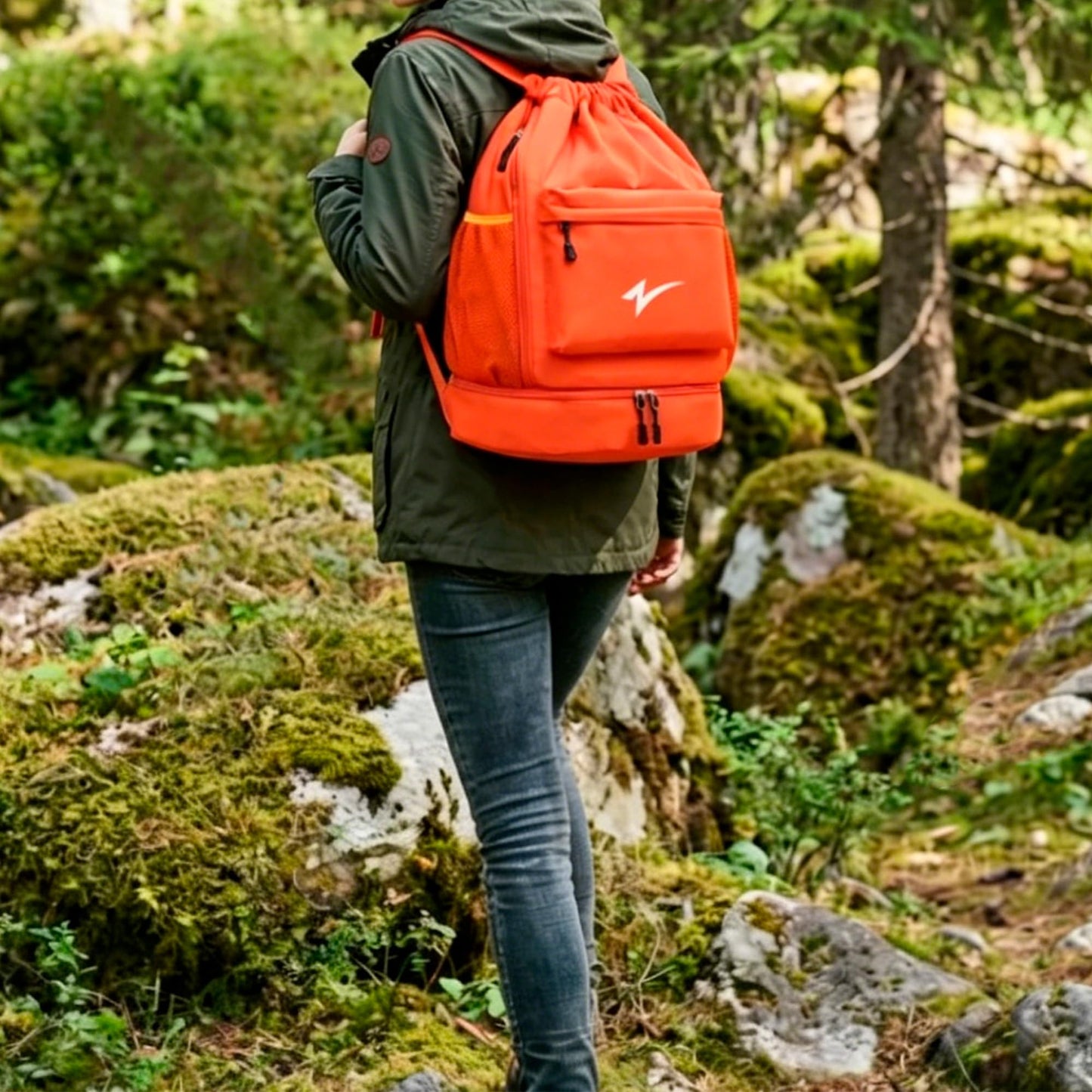 U·helper Sport Drawstring Backpack, Gym Bag with Mesh Side Pockets and Separate Shoe Compartment, Water-Resistant (Khaki)