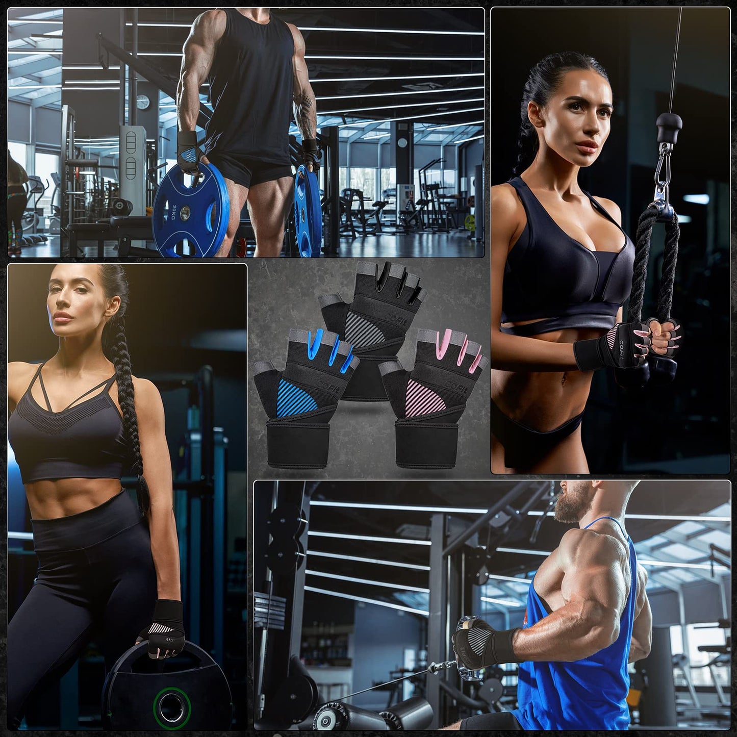 COFIT Breathable Workout Gloves, Antislip Weight Lifting Gym Gloves for Men Women with Wrist Wrap Support, Superior Grip & Palm Protection for Weightlifting, Fitness, Exercise, Training - Black XL