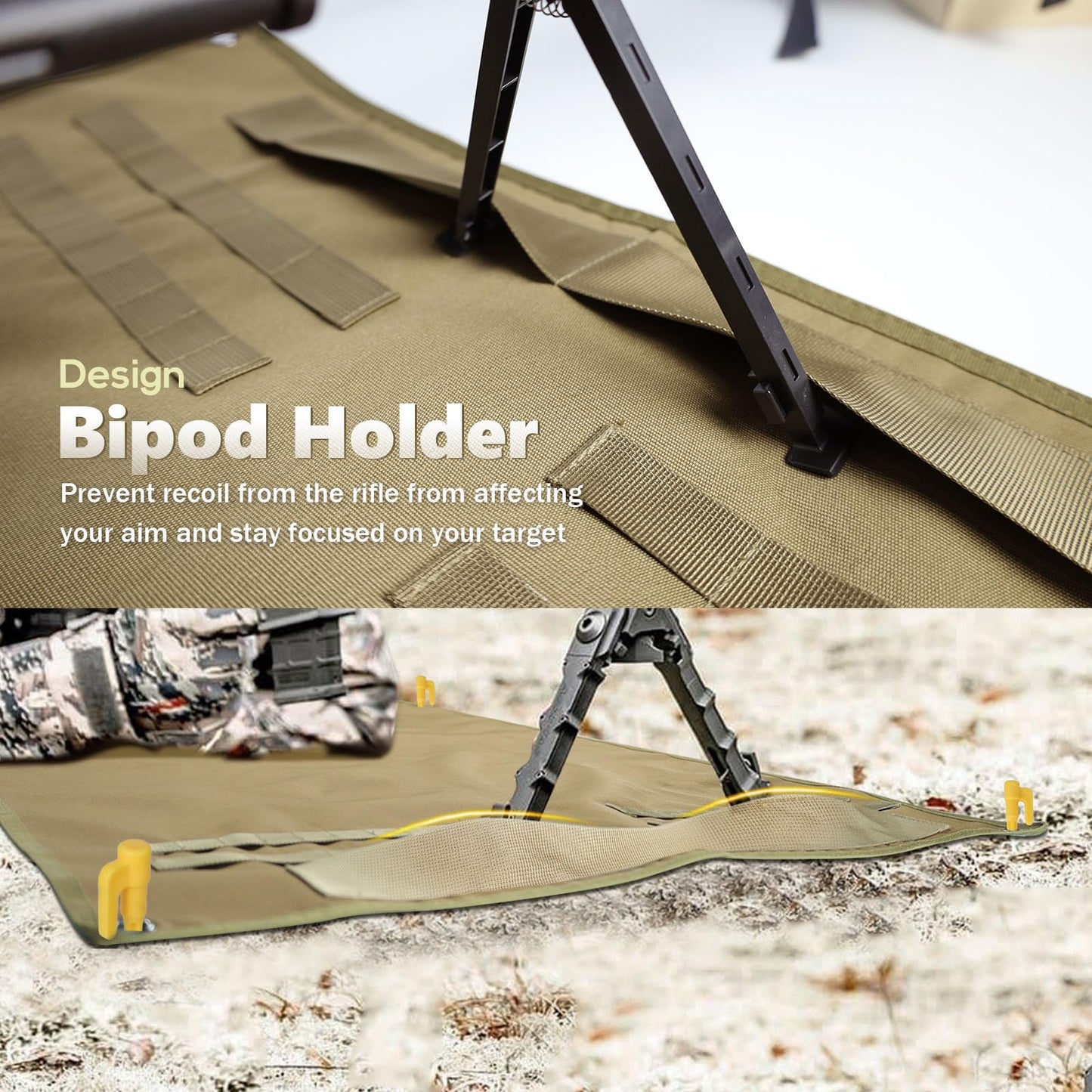 IC ICLOVER Shooting Mat, Portable Roll Up Shooting Mats with Bipod Holder & Molle Webbings, Extra Large Non-Slip Waterproof Tactical Shooting Blanket for Long Range Rifle Shooting Hunting (Non-Padded)