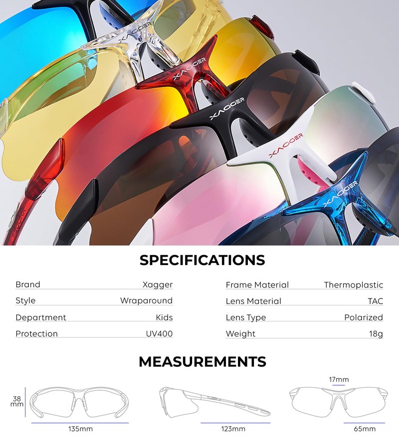 Xagger Kids Youth Polarized Sports Sunglasses for Boys Girls Baseball Softball Glasses TR90 Frame