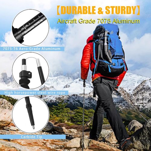 Thristride Trekking Poles Aircraft-Grade Aluminum Alloy-Strong Lightweight Collapsible Walking Sticks for Hiking Poles for Seniors,Men & Women in The 4 Season,All-Terrain,2pc Per Set