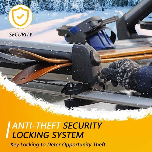 Ski and Snowboard Roof Racks, Ski Roof Racks with Anti-Theft Lock Racks Carrier for Snowboard Universal Ski Top Holder Fits for Square/Round/Aero/Oval Cross Bars, Sliver