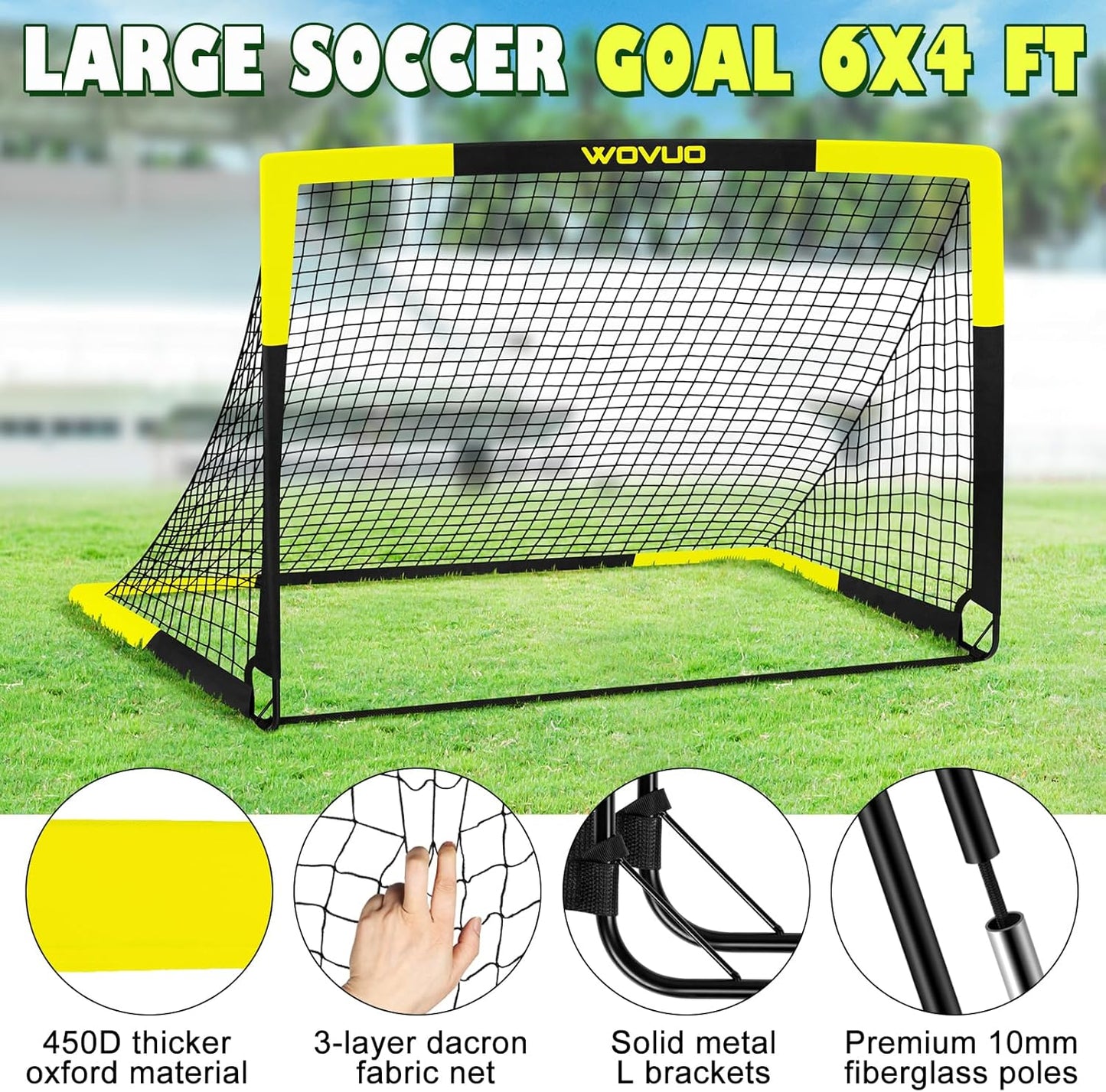 Kids Soccer Goals for Backyard Set of 2, 6x4 ft Portable Toddler Soccer Goal Training Equipment with Soccer Target, Ball, Cones, Soccer Net for Kids Age 3-5 6-8 8-12 10-12-14 Outdoor Sports Games Gift