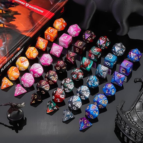 QMay DND Dice Sets - 6 X 7 Polyhedral Dice (42pcs) with 6 Drawstring Bags for Dungeons and Dragons, RPG, MTG,Role Playing Table Game