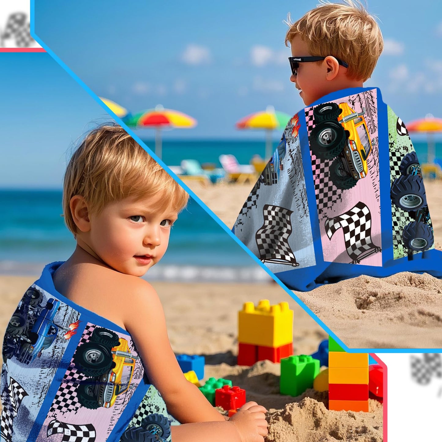 Truck Beach Towel for Kid 30 X 60 Inch Monster Trucks Microfiber Pool Towel Absorbent Quick Dry Beach Towel Racing Car Blanket for Boys Summer Pool Party Supplie Bath Sport Travel for Kids Gift