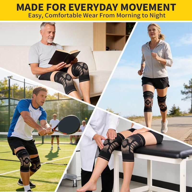 CAMBIVO 2 Pack Copper Knee Brace for Women & Men, Copper Infused Compression Knee Sleeve for Arthritis Pain Relief & Knee Support, Anti-Slip Design with Pull Tabs for Running, Gym, Daily Wear (Large)