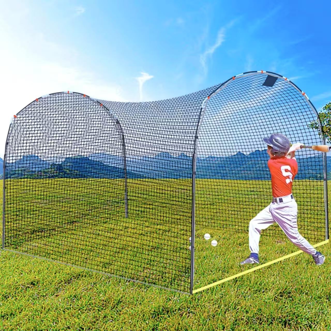 13×10×8FT Baseball Softball Batting Cage, Black Portable Batting Cages for Backyard Outdoor Pitching Practice Net,Baseball Batting Practice Net, Indoor Training Cage with Ground Frame