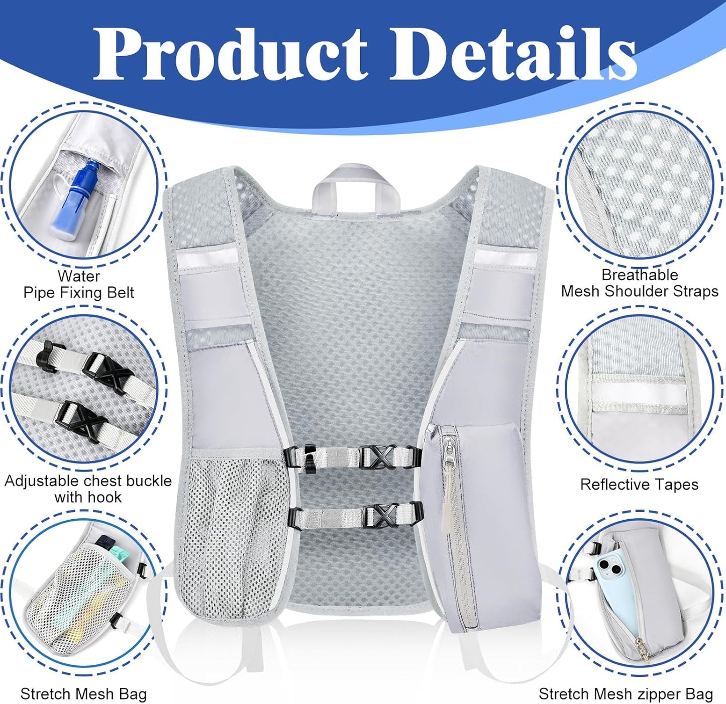 Hydration Backpack with 2L Water Bladder Bag, Lightweight and Breathable Running Vest for Men, Adjustable Chest Straps Water Pack for Cycling Hiking Climbing Outdoor