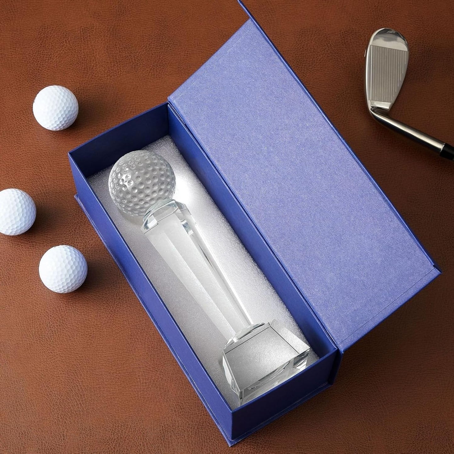 Juvale Crystal Glass Golf Trophy with Elegant Gift Box for Tournaments, Sports Competitions, Parties, Champion Award, Paperweight for Desktop and Table Decor (9 Inches Trophy Golf)