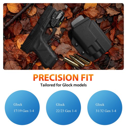 OWB Kydex Light Bearing Holster for Glock 17,19(Gen 1-4) with Streamlight TLR-7,TLR-7A,TLR-7X,TLR-8,TLR-8XG flaslight,Optic Ready,Adj. Cant & Retention, Right Hand.