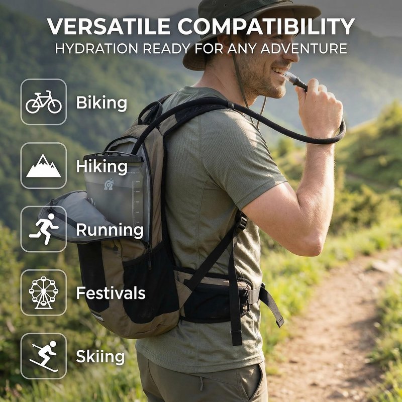 GLANC Hydration Bladder - 2L Water Bladder with Cleaning Kit for Outdoor Hiking Backpack, BPA Free Leakproof Water Reservoir for Hydration Pack, Insulated Hose & High Flow Bite Valve, Light Gray
