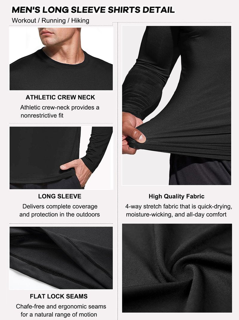 1 Pack Long Sleeve T Shirts for Men Dry Fit Moisture Wicking Long Sleeve Shirts Athletic Workout Shirts for Running Black-L