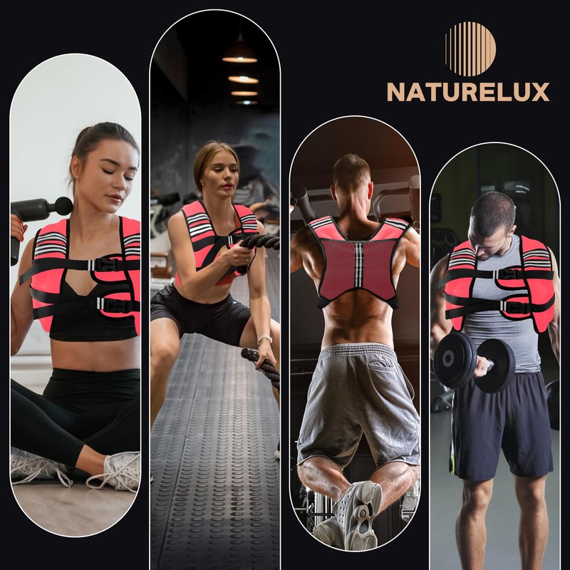 NATURELUX Weighted Vest with Reflective Stripe and Adjustable Buckle Straps, Pink, 25 lbs