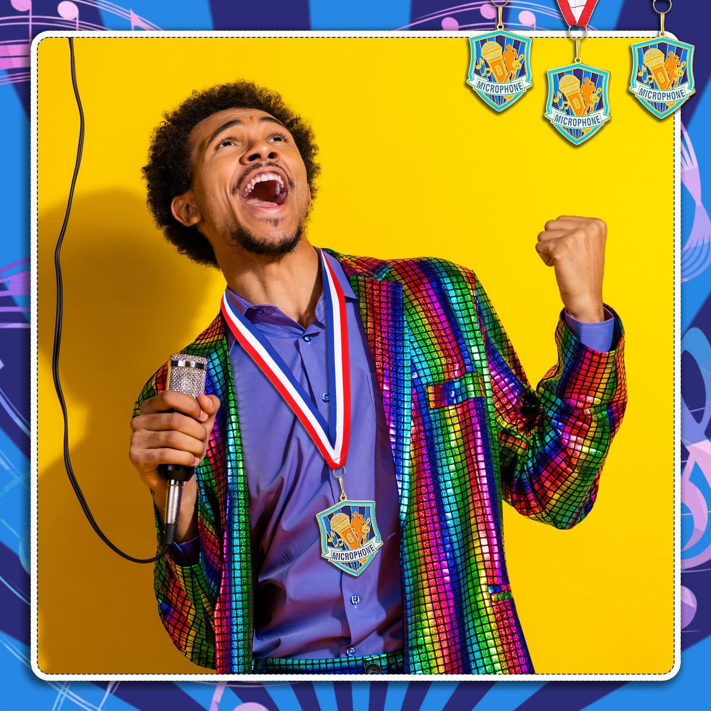 Loetere 12 Pcs Award Medals with Neck Ribbons 2.4 Inch Winner Medals Bulk Metal Award Prizes for Talent Shows Academic Competitions Tournaments Team Events(Microphone)