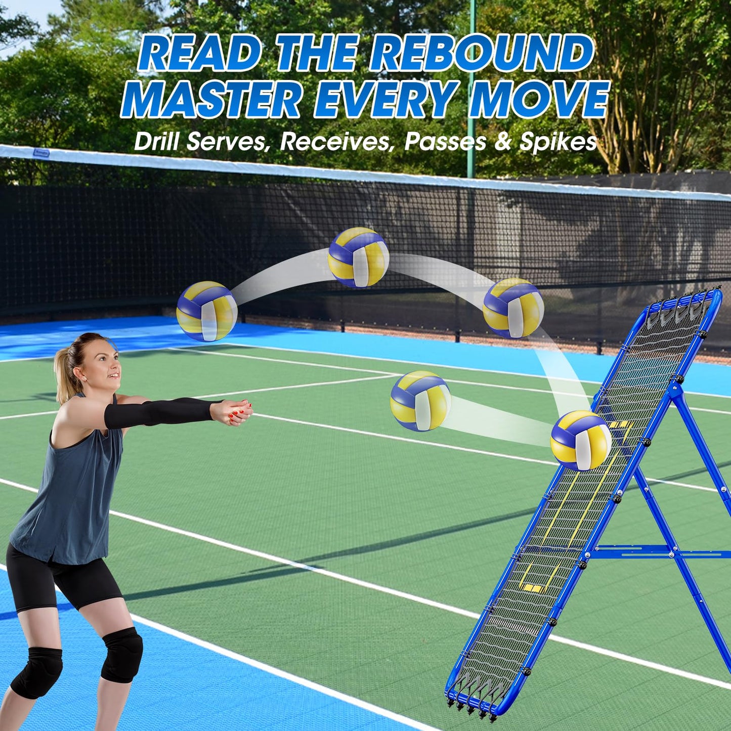 JIRTEMOT Volleyball's Rebounder, Volleyball Net System for Hitting, Blocking, Serving, Setting, Portable Volleyball Training Equipment with 6-Angle Quick Adjustments, 4.5x4FT