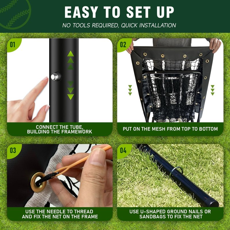 9 Hole Pitching Net, Heavy-Duty Baseball Net with Strike Zone for Pitching and Hitting, Height Adjustable Training Equipment with 9 Pocket Pitching Target for Baseball & Softball Practice