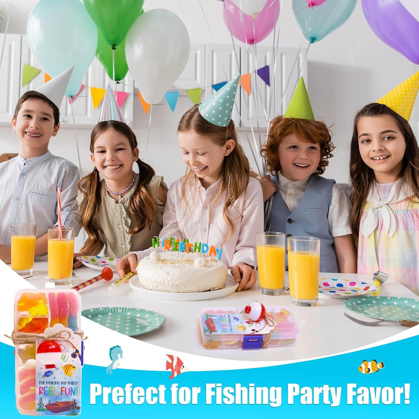 24 Set Fishing Candy Little Tackle Boxes for Birthday Party Favors with 24 Fishing Bobber 24 Thank You Cards for Making My Party Reel Fun Gone Fishing Theme Supplies Fishing Decorations (24)