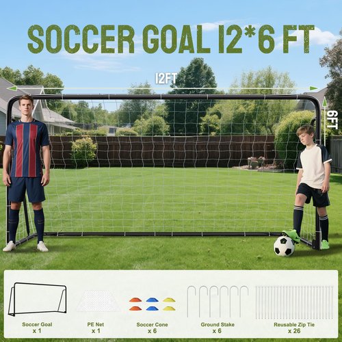 Docred 6x4/8x6/10x6.5/12x6/16x7ft Soccer Goals, Foldable Steel Soccer Goal for Backyard, Weatherproof Metal Soccer Goal for Teens/Adults Practice Training
