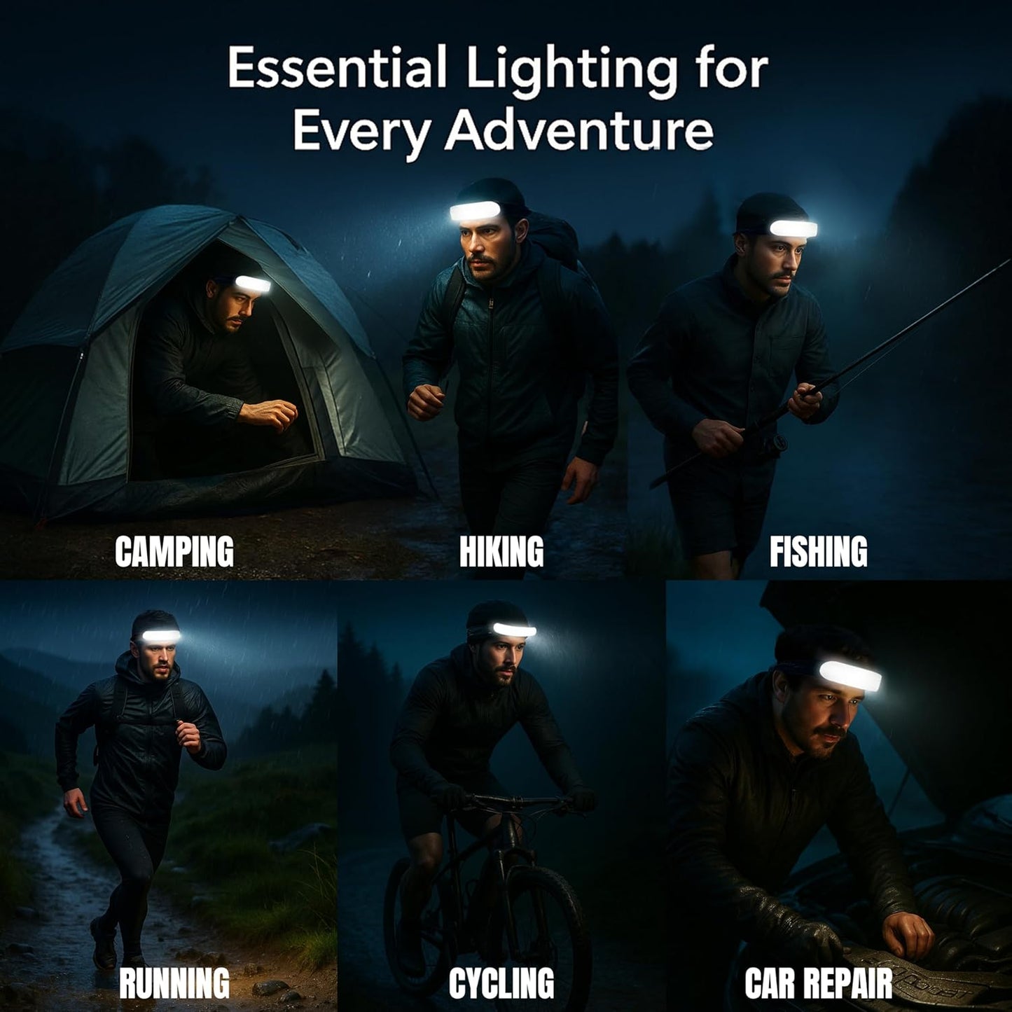 1500 Lumens Rechargeable LED Headlamp for Adults, 230° Wide Beam, Adjustable Light Bar, 5000mAh Battery, IPX6 Waterproof + Multitool – Camping, Hiking, Running, Hunting & Construction