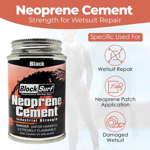 BLOCKSURF Neoprene Cement for Wetsuit Repair | Industrial Strength Adhesive 4 fl oz | Quick-Drying, Flexible & Durable | Ideal for Wetsuits, Gloves, Booties & More
