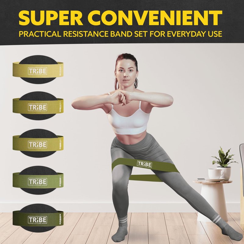 Tribe Lifting Fabric Resistance Bands for Working Out - 5 Exercise Bands Set for Legs and Glutes - Booty Bands for Women and Men - Thick Cloth Workout Bands for Physical Therapy, Hip Training