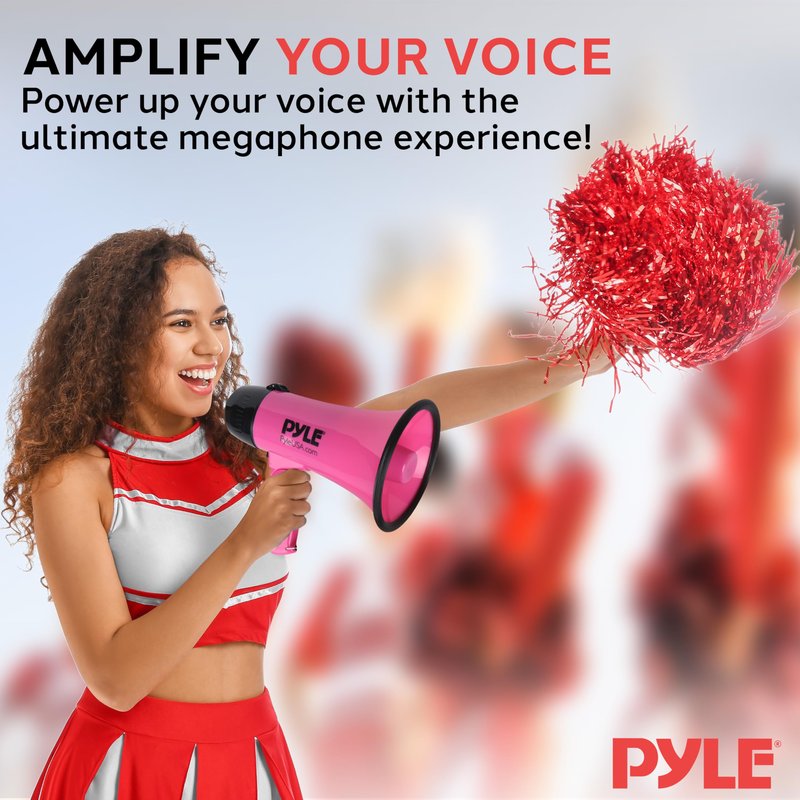 PYLE-PRO Portable Megaphone Speaker Siren Bullhorn - Compact and Battery Operated with 20 Watt Power, Microphone, 2 Modes, PA Sound and Foldable Handle for Cheerleading and Police Use PMP24PK (Pink)