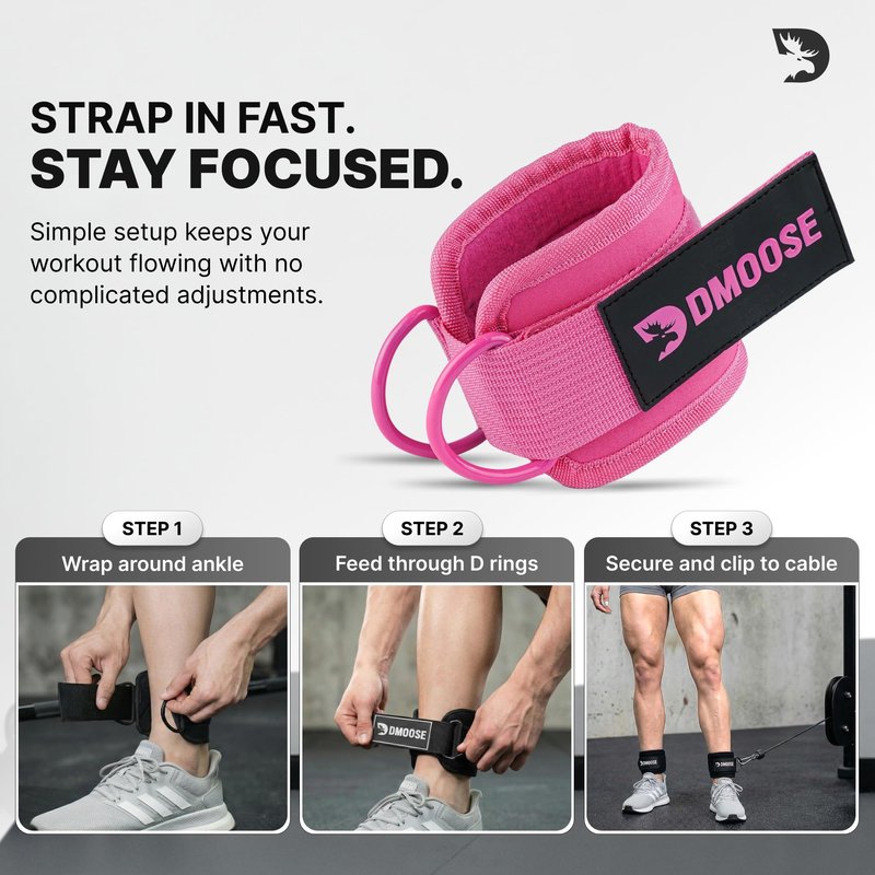 DMoose Ankle Strap for Cable Machine - One Size Fit with Premium Padding, Workout Kickback Ankle Cuffs, Ankle Bands for Working Out, Booty Workouts, Leg Extension, Hip Abductors & Lower Body Exercises