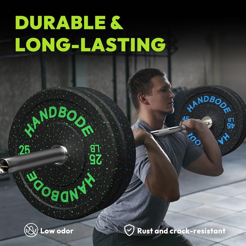 HANDBODE Bumper Plates High-Bounce Olympic Weight Plates, Colored crumb rubber plate for Weight Lifting and Strength Training 160 LB Set A