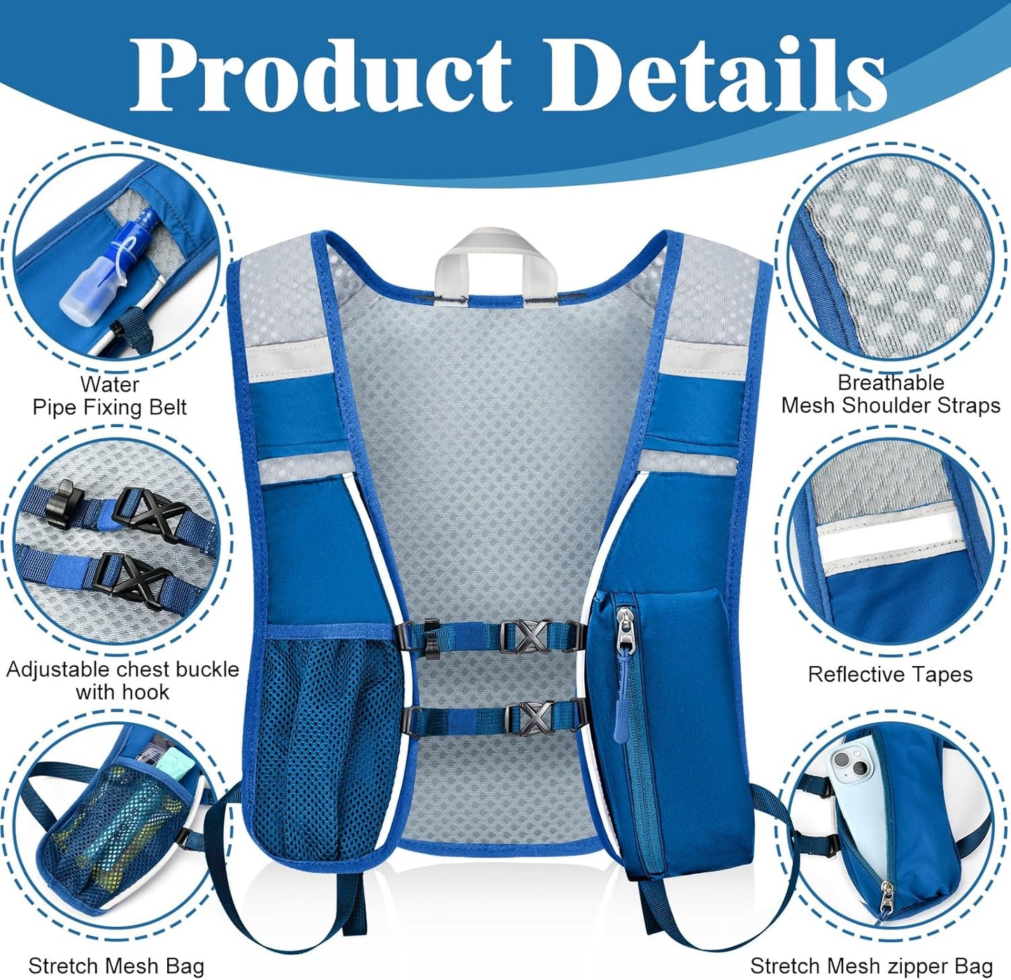Hydration Backpack with 2L Water Bladder Bag, Lightweight and Breathable Running Vest for Men, Adjustable Chest Straps Water Pack for Cycling Hiking Climbing Outdoor