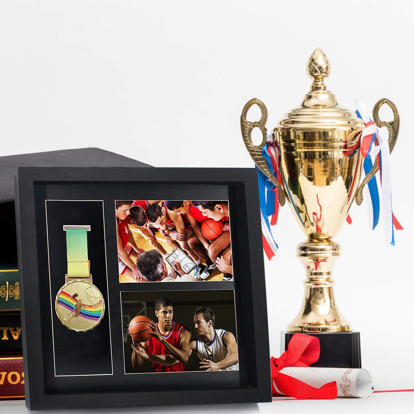 Iheipye Large Medals Display Shadow Box - 6 Medal Display case - Perfect Medal Display for War Military, Runners, Marathon, Race Winner, Football, Gymnastics & All Sports (Black, 12x12)