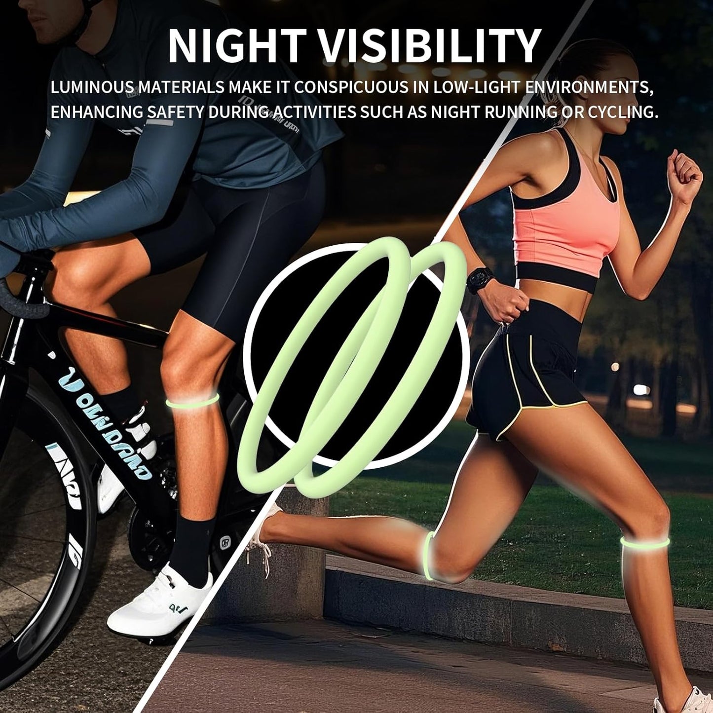 2PCS Patellar Tendon Support Strap for Knee Pain Relief, Knee Bands for Basketball, Running, Tennis, Soccer and Hiking, Silicone Patella Band for Women and Men, Includes Storage Bag (Black)