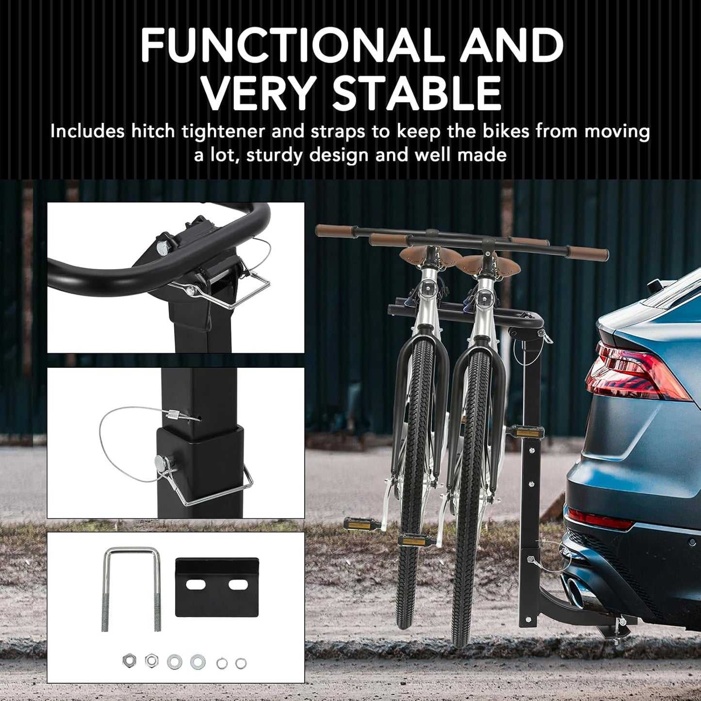 2 Bike Hitch Rack, Heavy-Duty Foldable Steel Bicycle Rack with Hitch and Anti-Rattle Straps, 2" Receiver Compatible, Easy to Assemble & Use, Bike Holder for Car, SUV, Truck