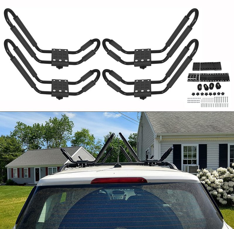 HECASA Universal J-Bar Rack Kayak Roof Rack Top Mount Crossbar Carrier Canoe SUP Surfboard Ski Board Top Mount Crossbar Car SUV Truck 2 Pair