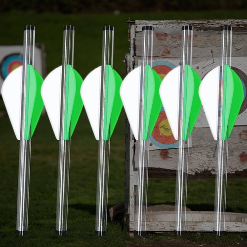 LEANPRO 12-Pack Shrink Fletch Clear Tube with 2 Inch Vanes, Stretch Arrow Wraps Universal Fit for Arrows and Bolts, DIY Archery Fletching Tool (White/Green)