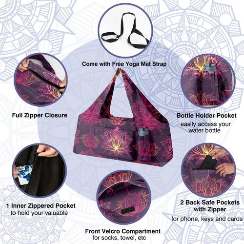Feijiati Women Yoga Mat Bag – Versatile Yoga Bag with Mat Straps & Storage Pockets, Holds Yoga & Pilates Mats, Lightweight & Durable