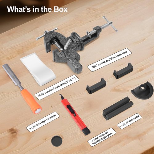 ArlinaL Golf Club Regripping Kit, Golf Club Grip Vise Clamp, Universal Table Vise Golf Shaft Clamp
