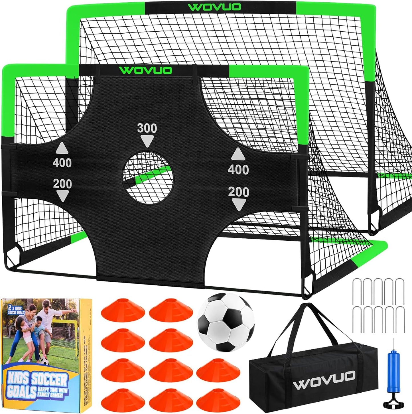 Kids Soccer Goals for Backyard Set of 2, 6x4 ft Portable Toddler Soccer Goal Training Equipment with Soccer Target, Ball, Cones, Soccer Net for Kids Age 3-5 6-8 8-12 10-12-14 Outdoor Sports Games Gift