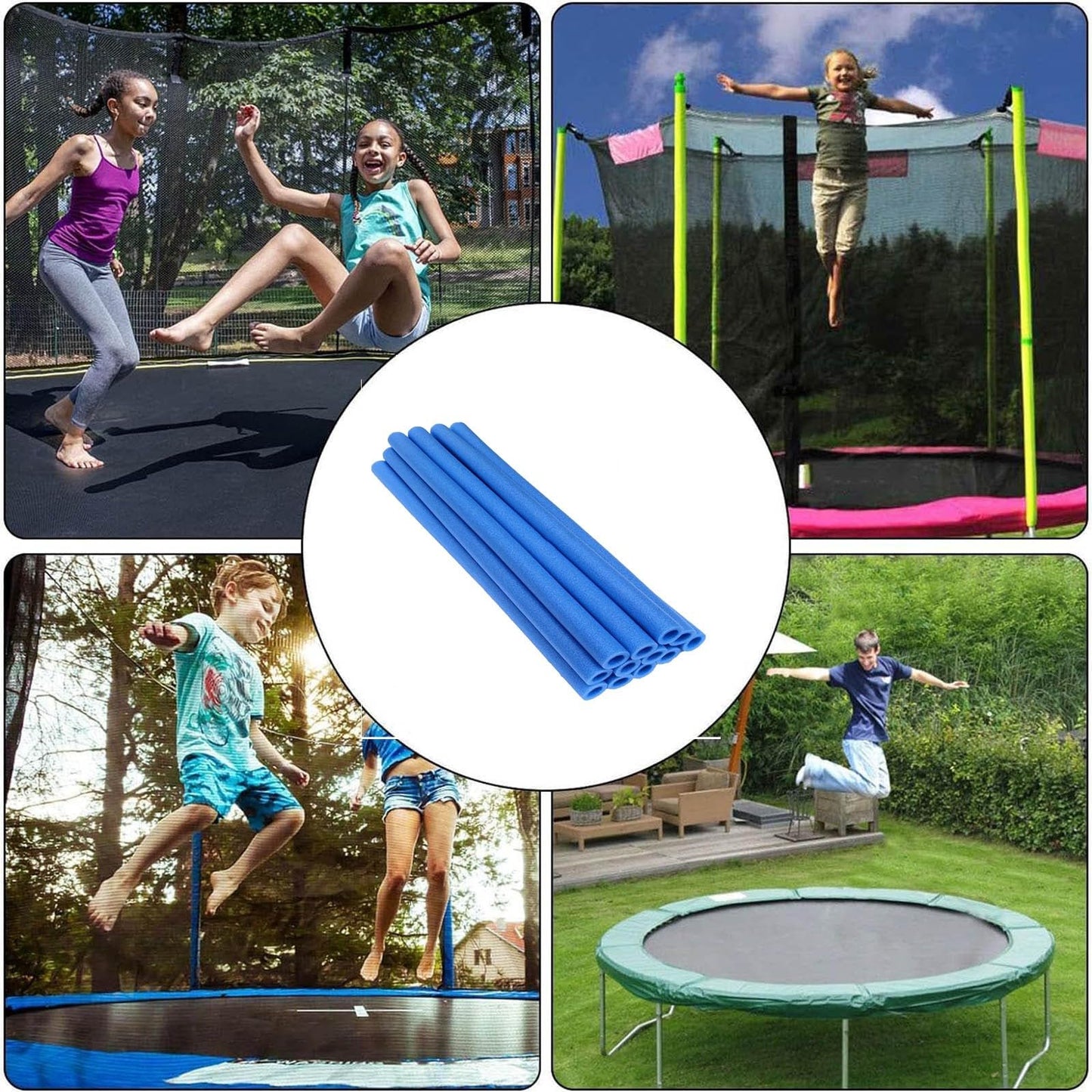 1.0 inch Trampoline Pole Covers Accessories, 12 PCS 34.6 Inch Waterproof PE Foam Replacement Trampoline Parts for Indoor and Outdoor (Blue-12 pcs)
