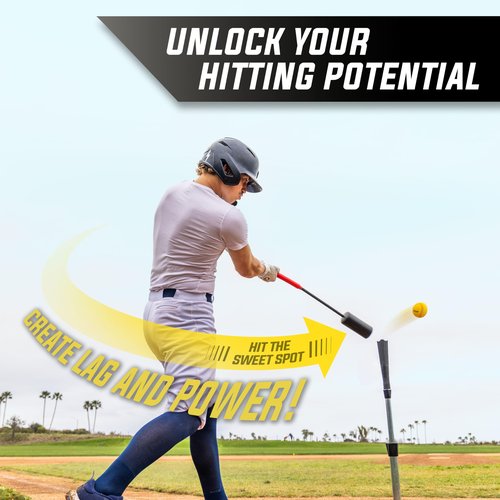GoSports Baseball & Softball Rope Swing Trainer - Batting Practice Equipment - Includes FLO BAT with 12 Foam Baseballs & Tote Bag