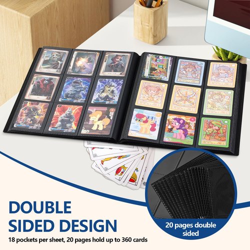 Card Binder, EDUDIIU 9 Pockets Premium Trading Card Binders, Cards Collection Binder Album, Side Loading Yugioh Holder Book for Sport, Football, Baseball Collector - Black