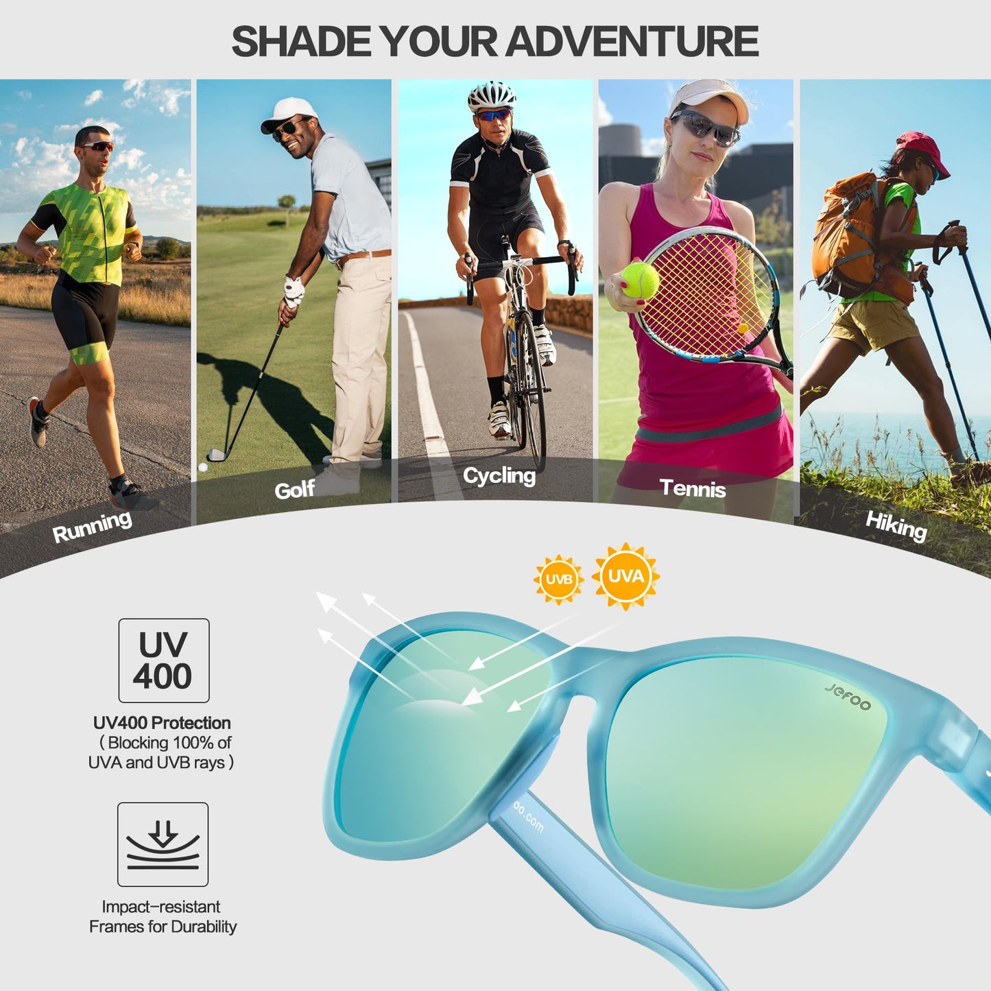 Jefoo Polarized Sports Sunglasses for Women Men Running Retro Trendy Sun Glasses UV400 Protection Tangle Free