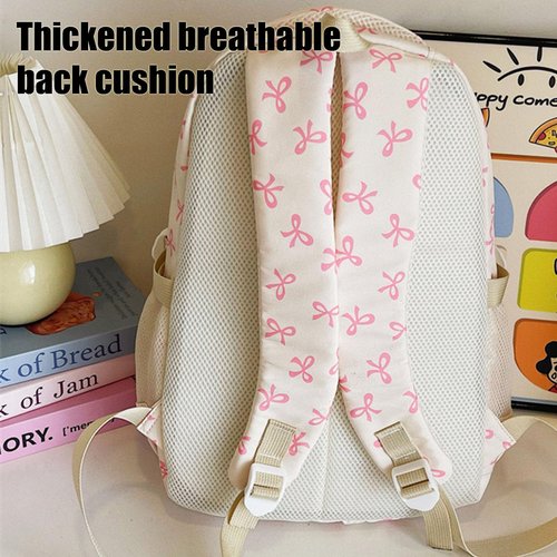 Yaxhsi Bow Backpack 3Pcs Set for Girls, Aesthetic Daypack Bow Rucksack, Cute Backpack Set Large Capacity (Pink)