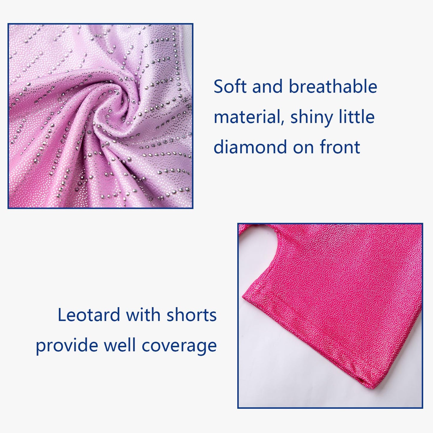 DAXIANG Gymnastics Leotards for Girls Sparkly One Piece Kids Unitard Biketards with Shorts Pink Diamond 5-6 Years
