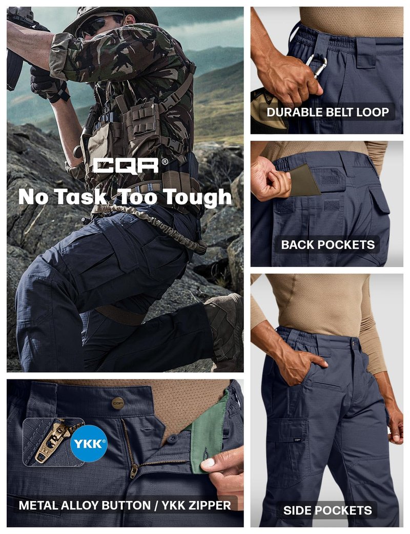 CQR Men's Tactical Pants, Water Resistant Ripstop Cargo Pants, Lightweight EDC Work Hiking Pants, Outdoor Apparel, Raider Police Navy, 30W x 30L
