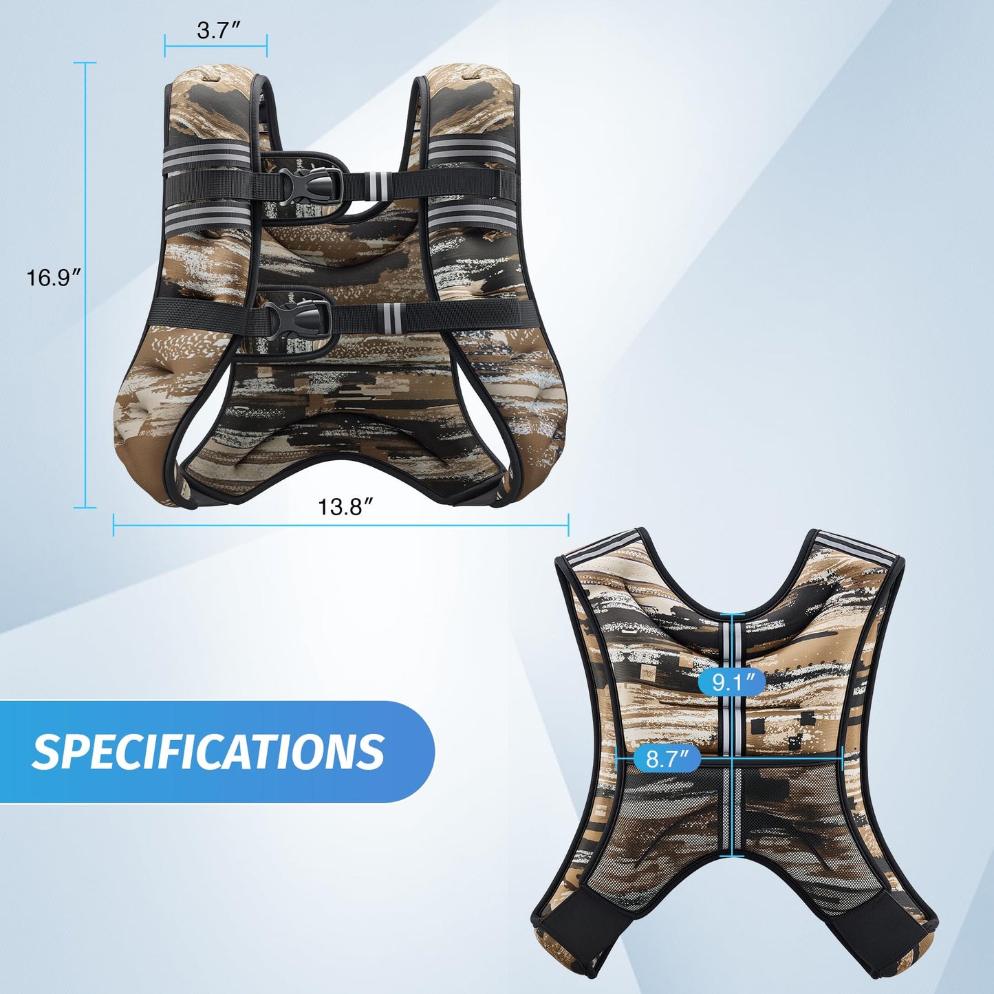 ZELUS Weighted Vest, 6lb/8lb/12lb/16lb/20lb/25lb/30lb Weight Vest for Men Women with Storage Pocket Reflective Strips for Strength Training Running Muscle Building, Brushstroke Sand Camo (20 lb)