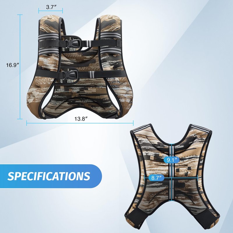 ZELUS Weighted Vest, 6lb/8lb/12lb/16lb/20lb/25lb/30lb Weight Vest for Men Women with Storage Pocket Reflective Strips for Strength Training Running Muscle Building, Brushstroke Sand Camo (20 lb)