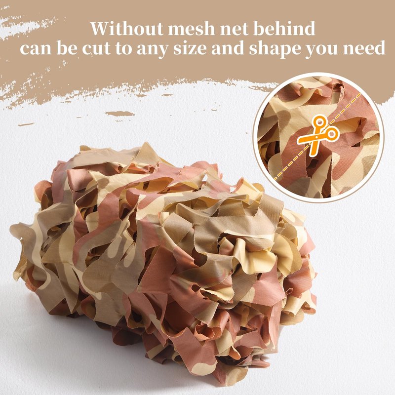 Yeacool Camo Netting Camouflage Netting Bulk Roll Camo Tarp Sunshade Net for Decoration Hunting Blind Photography Dinosaur Birthday Theme Party Decor (Desert, 49.2ftx4.9ft, 15m*1.5m)