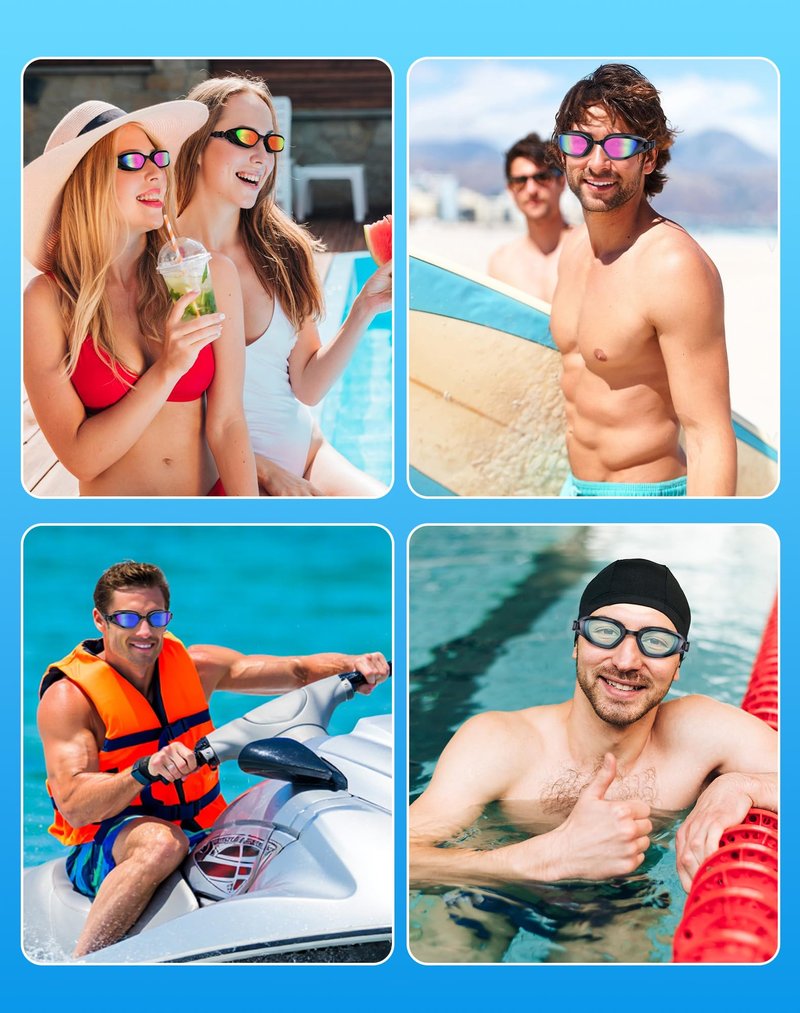 Vegemono Swim Goggles, Unisex Adult Swimming Goggles Anti Fog Anti UV No Leakage Wide View for Men Women Youth