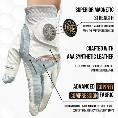 Copper Tech Adv 2.0 Golf Gloves Women Right Handed Golfer & Left Handed Golfer | Joint Support Copper Compression Womens Golf Glove | Tear Resistant Durability and Tacky Grip for Max Control