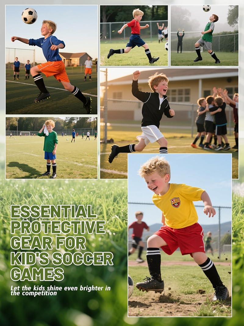 Youth Protective Soccer Shin Guards Sleeves Set, Black - 6-9 Years
